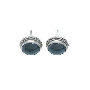 Hematite Round Stud Earrings | Estate Sterling Silver 925